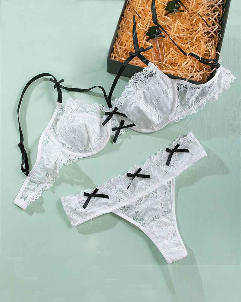 Lace Bow Erotic Bra Panty Set