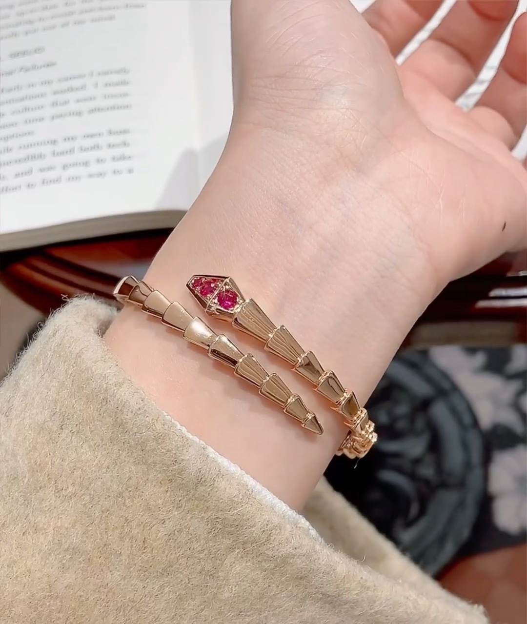 Bvlgari Rose Gold and Red Gem Serpenti Viper Bangle Bracelet - Original Replica Club