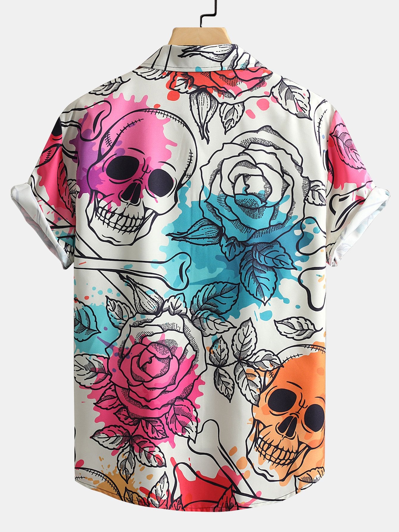 Skull Floral Print Button Up Shirt