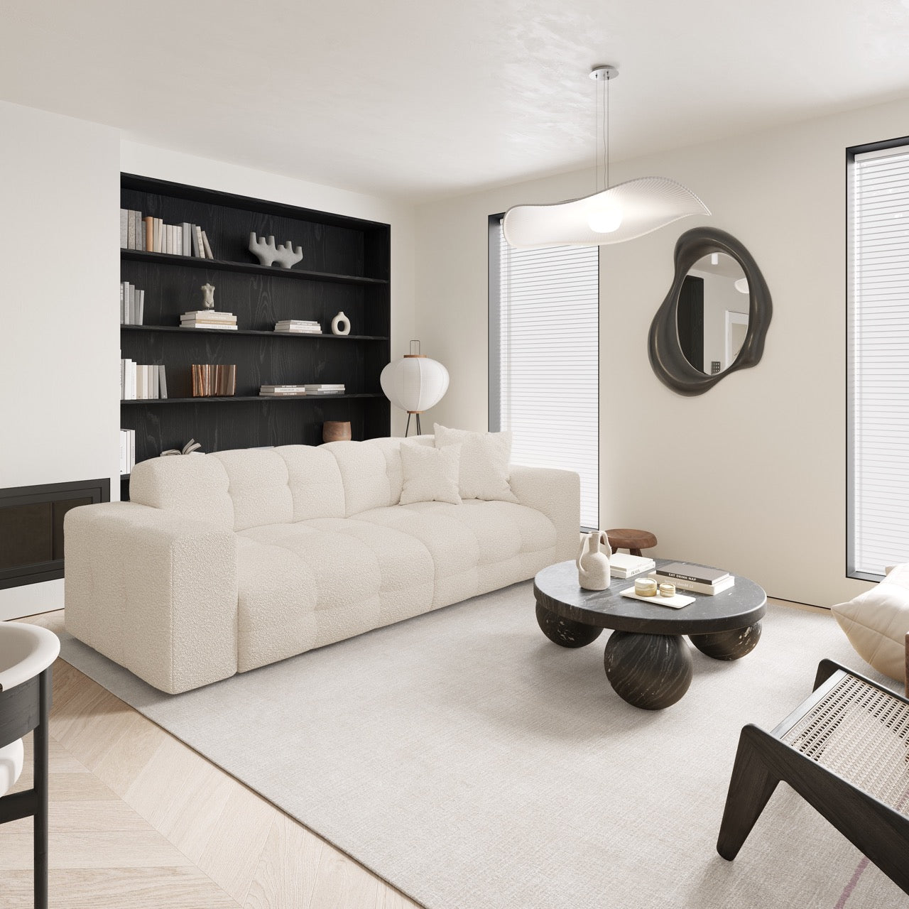 Rechte bank MAEL 4 personen Bouclette stof Crème