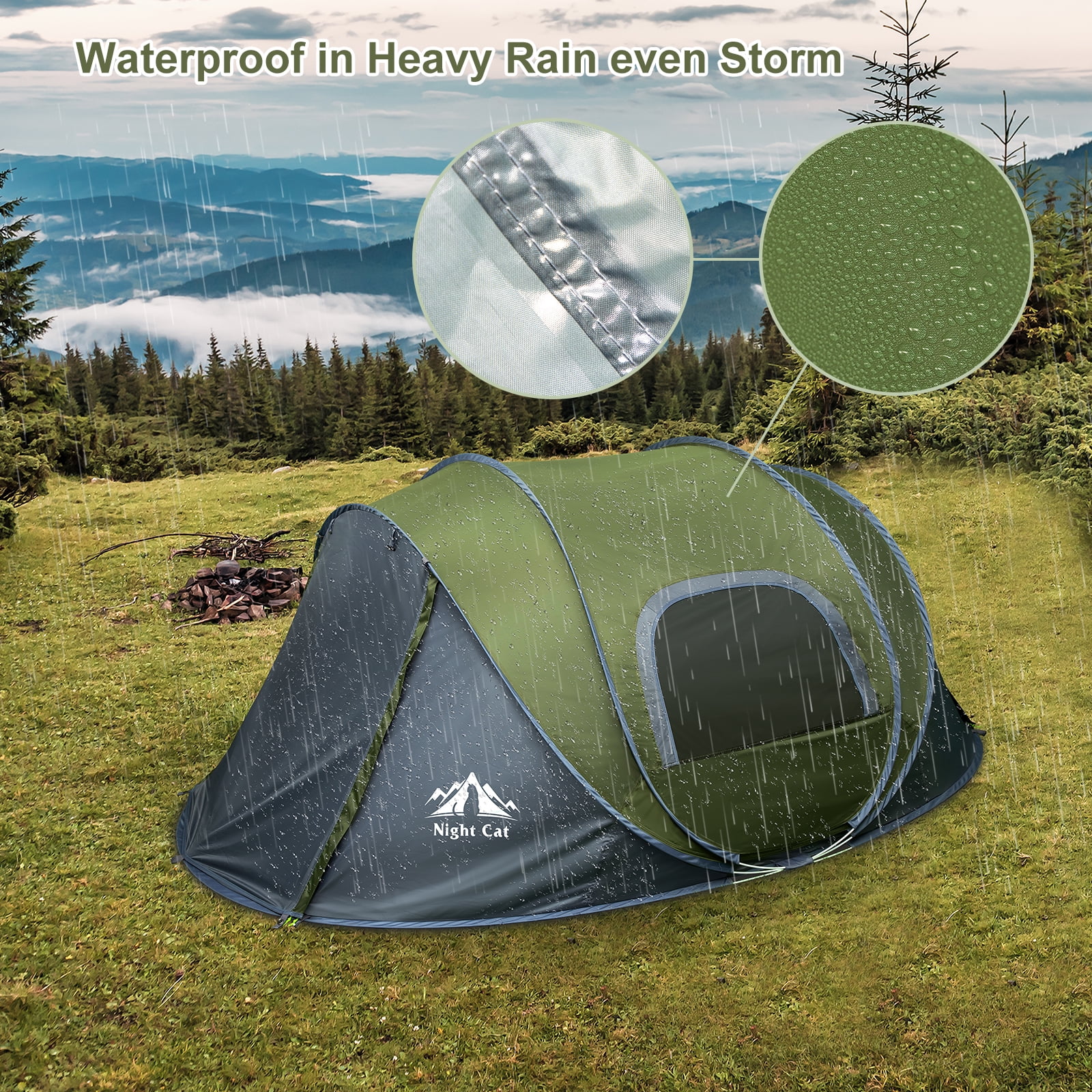 Night Cat Pop-Up Camping Tent with Instant Setup, 2-3 Person Tent Family Hiking - Image 5