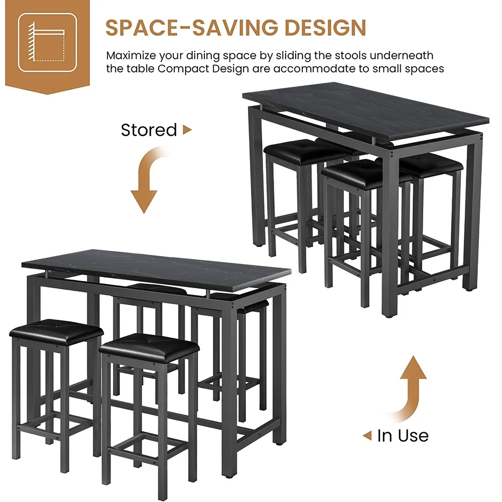 Counter Height Table Set of 5, Breakfast Bar Table and Stool Set, Minimalist Dining Table with Backless Stools, Wood Top Pub Table & Chair Set for Kitchen Apartment Bistro - Space Saving - Image 35