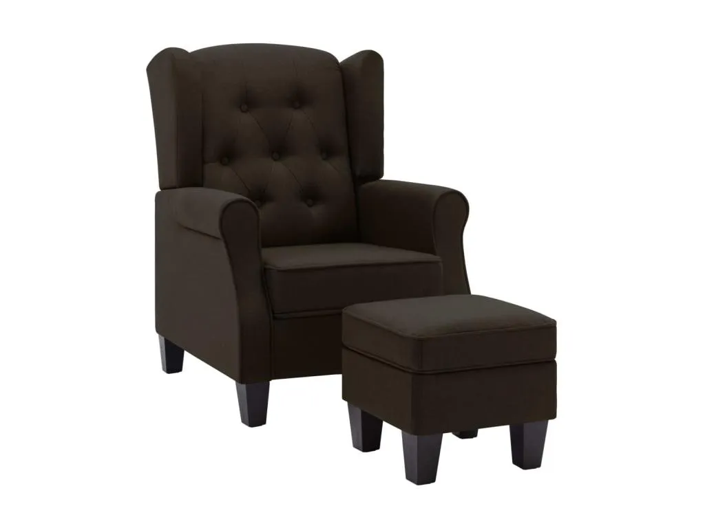 Sillón con reposapiés Tela marrón oscuro