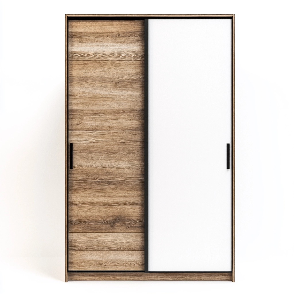 Armario de dormitorio moderno con puertas correderas madera y blanco roble y melamina gran capacidad 200x120x56 cm KG8921267