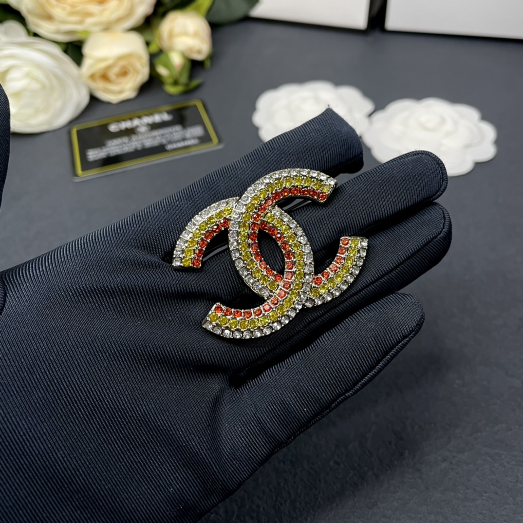 Chanel Full Paved Color Diamond CC Brooch - Original Replica Club