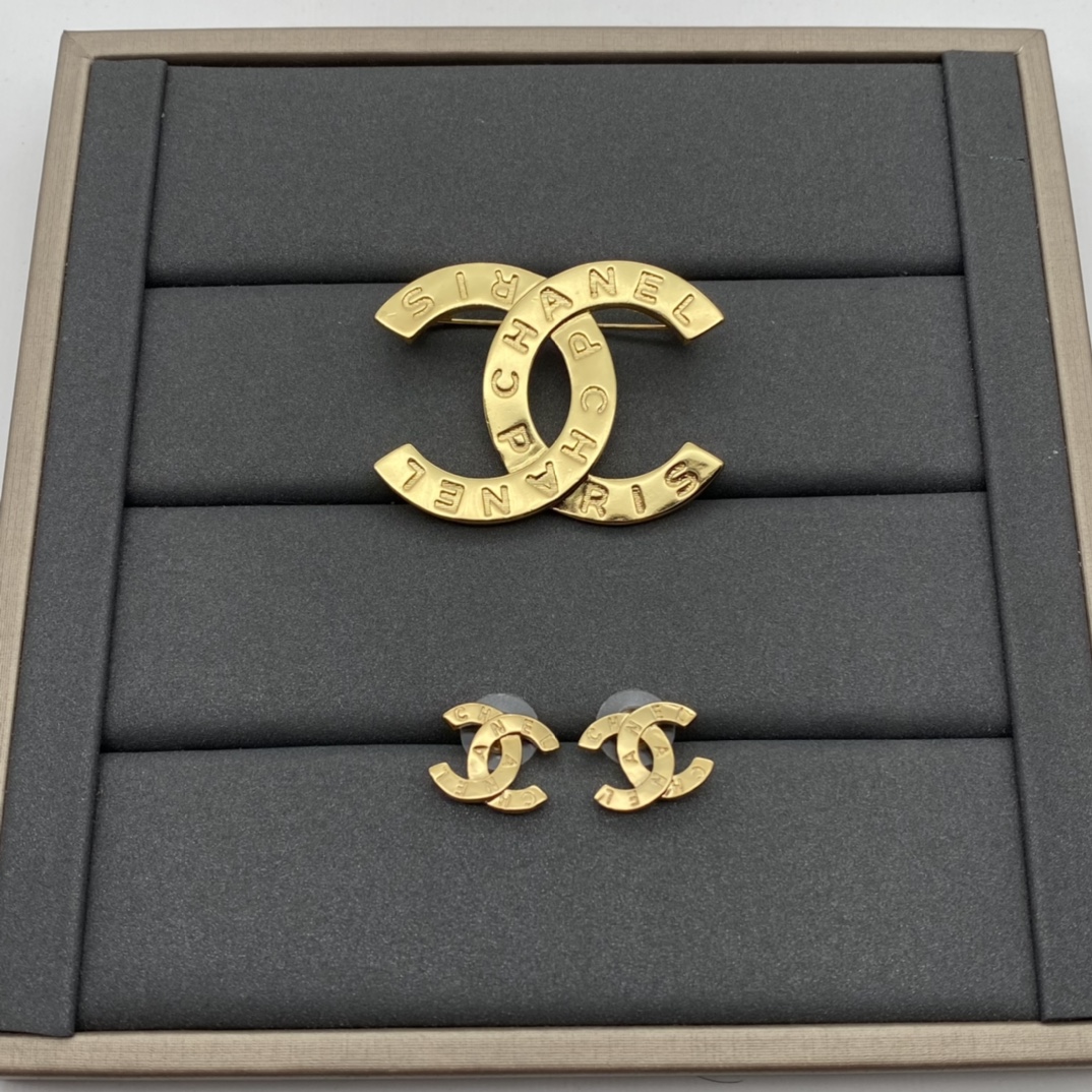 Chanel Debossed Monogram Brooch Earrings - Original Replica Club