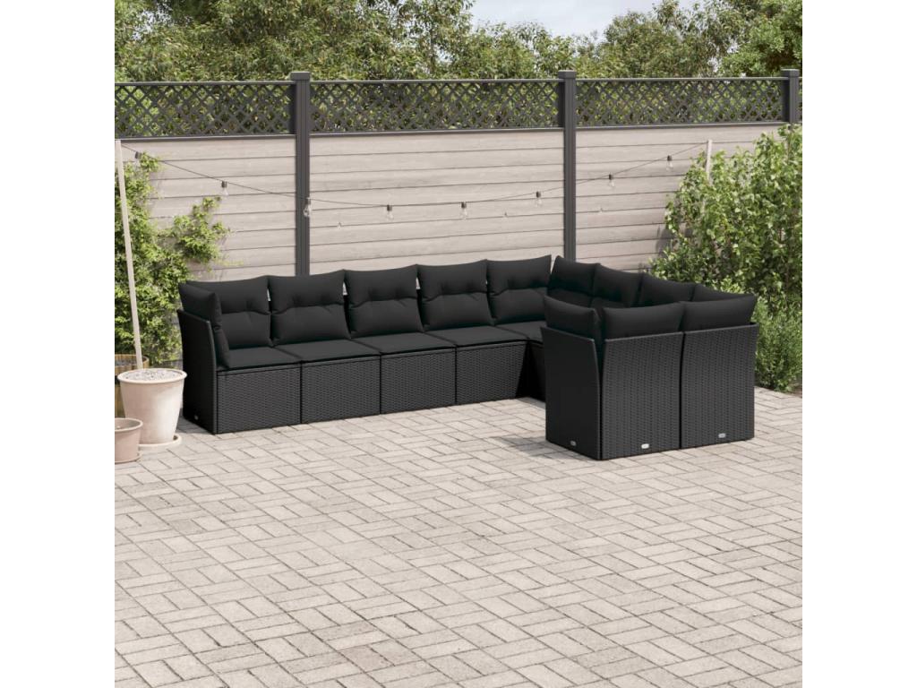 Set de sofás de jardín 8 piezas y cojines ratán sintético negro JOHT15554