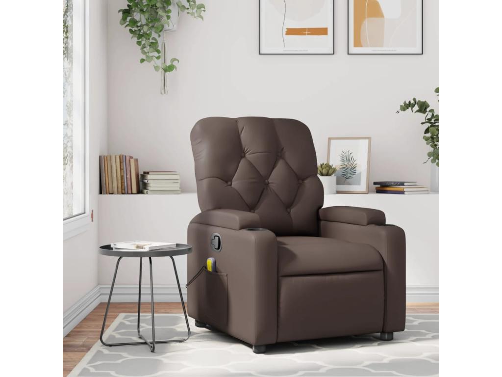 Sillón de masaje reclinable cuero sintético marrón