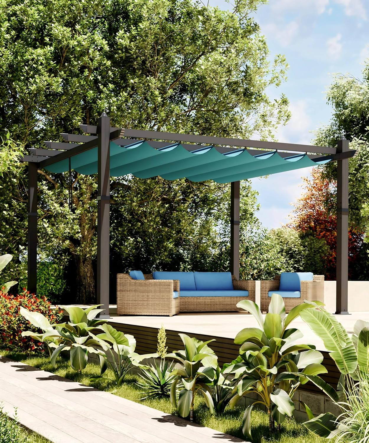 EastVita 10x10 Ft Aluminum Pergola,Outdoor Pergola with Adjustable Canopy,Reinforced Frame Metal Pergola for Backyard,Garden and Deck - Khaki - Image 22