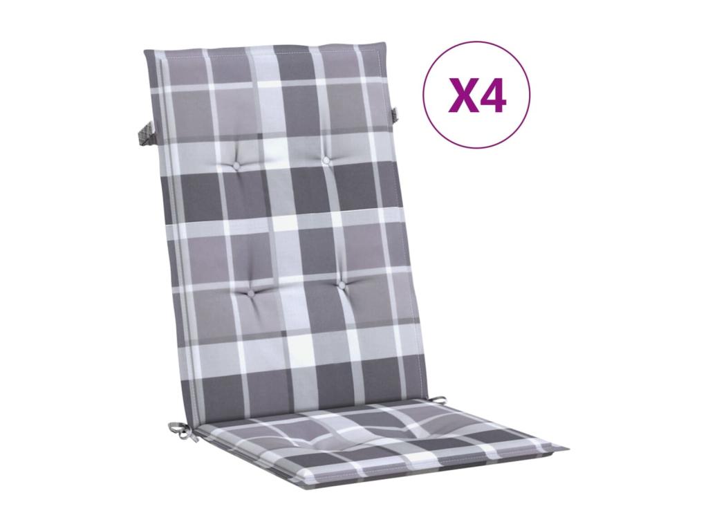 Cojín silla jardín respaldo alto 4 unidades cuadros gris 120x50x3 cm