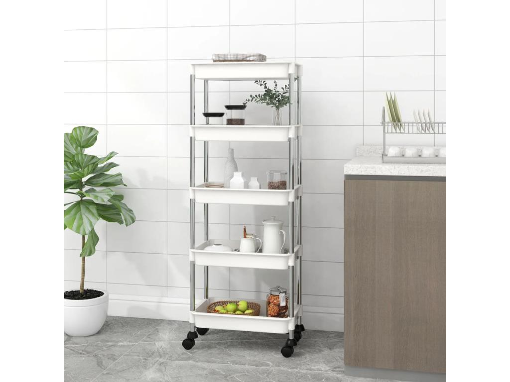 Carrito de cocina 5 niveles hierro y ABS blanco 42x29x128 cm
