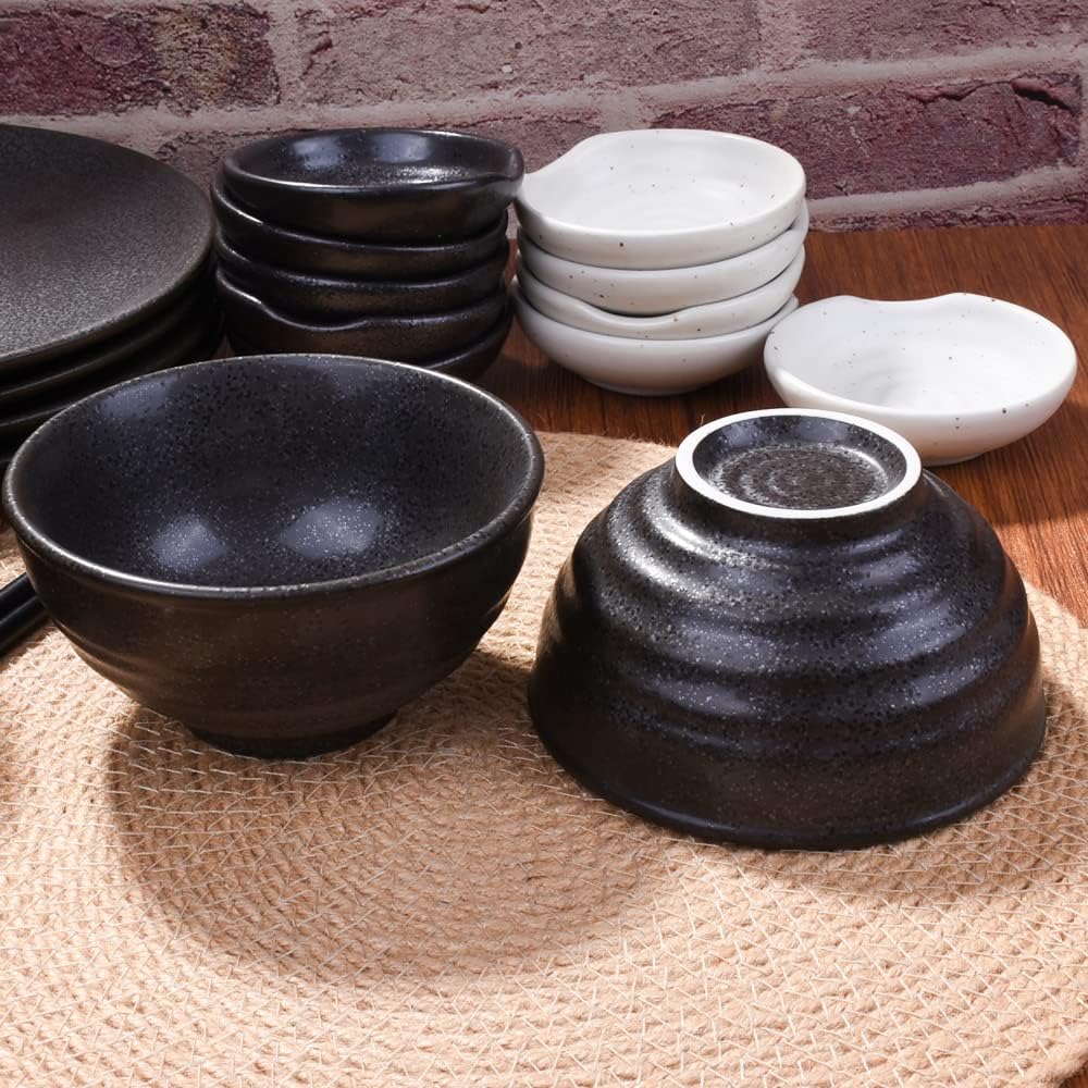 Japanese Black Rice Bowls Set of 4, Ceramic Asian Bowls Sushi Bowls for Rice, Oats, Soup, Snacks, Desserts