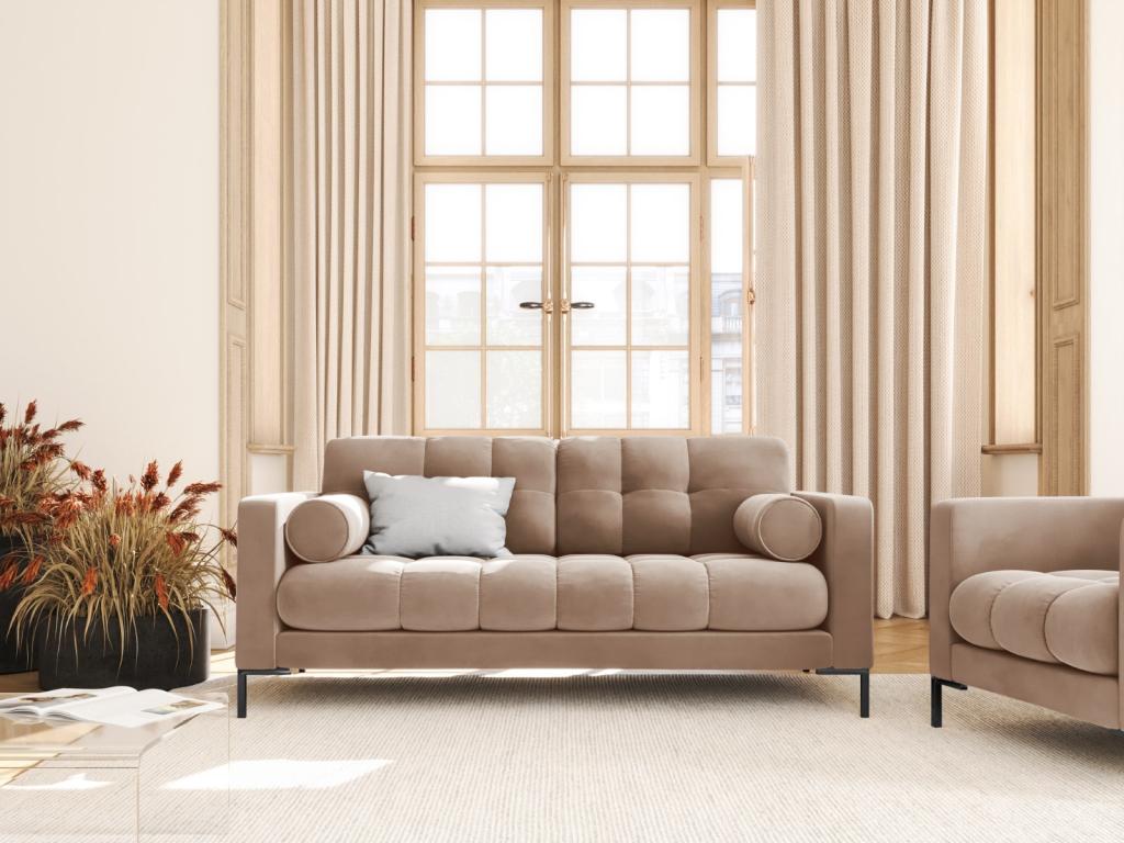 Tucasago - Sofá "Bali" 2 plazas de terciopelo beige - 152x92x75cm