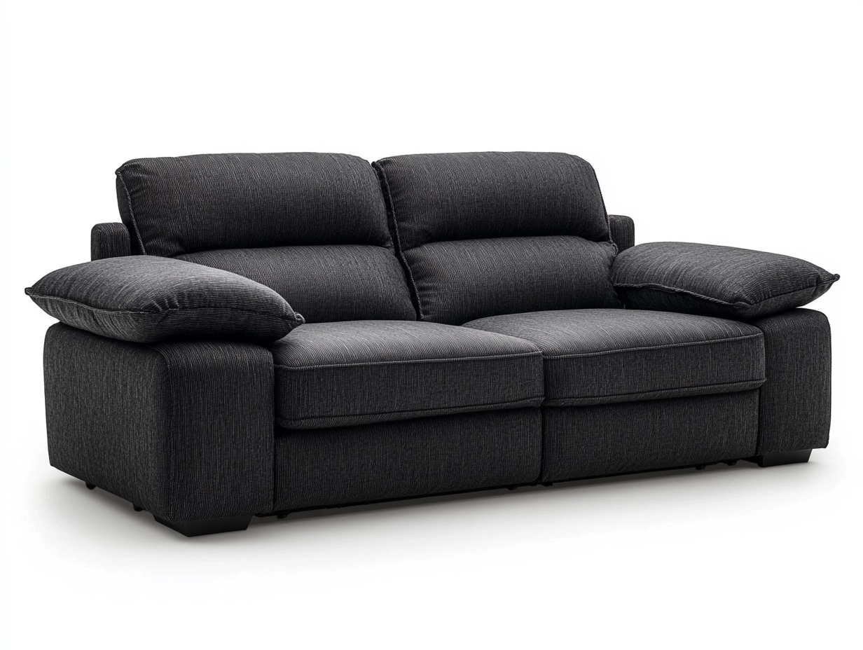 Sofá de 3 plazas con estructura recta tapizado en tela de poliéster con cojines en antracita 220x95x88 cm