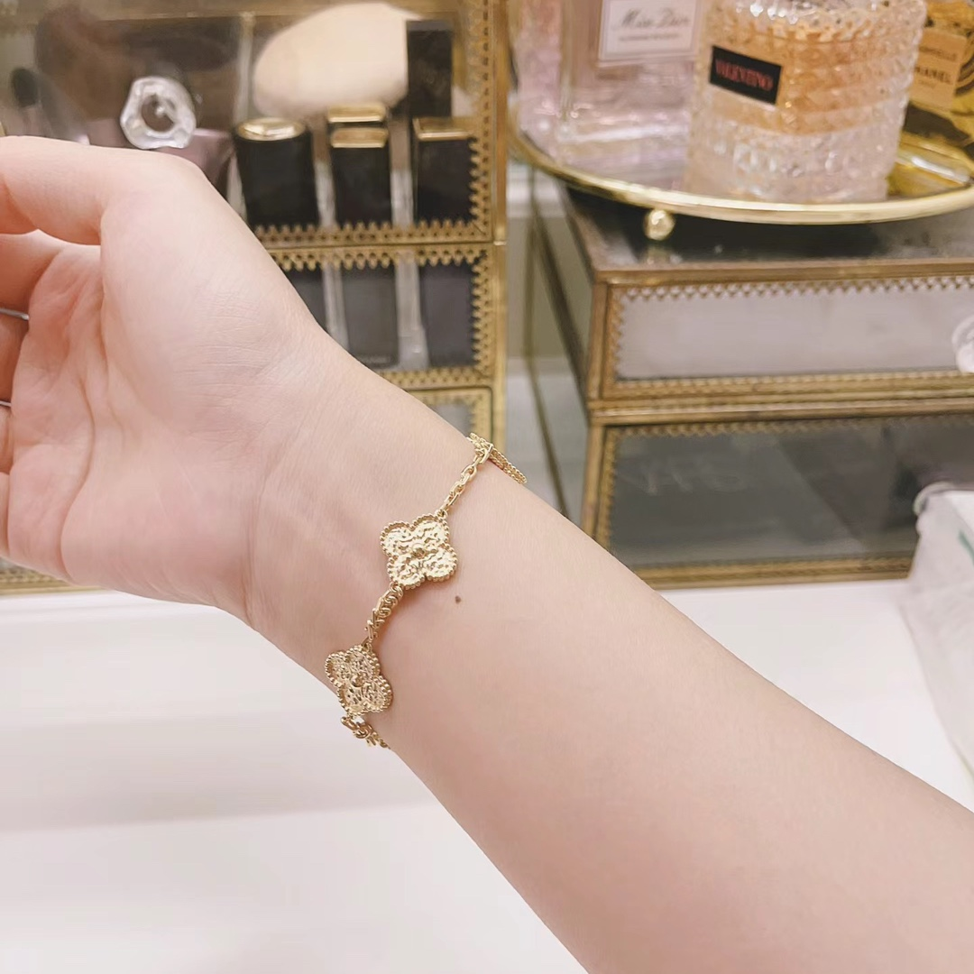 VCA Vintage Alhambra Bracelet Necklace, 5Motifs, Rose Gold,No Diamond - Original Replica Club