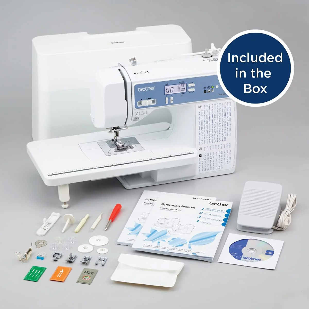 Brother Sewing and Quilting Machine, Computerized, 165 Built-in Stitches, LCD Display, Wide Table, 8 Included Presser Feet, White, 20x12x17
