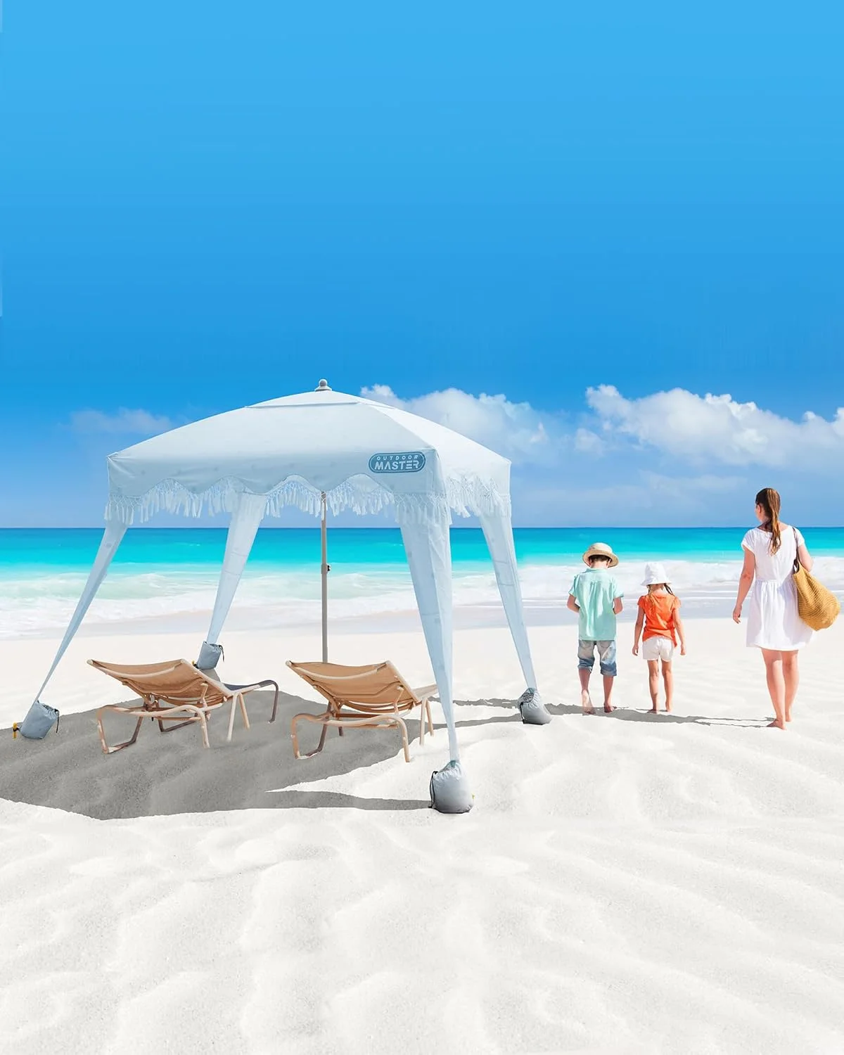 OutdoorMaster Beach Cabana with Fringe, Portable 6' x 6' Beach Canopy, Easy Set Up Beach Shelter, Included Side Wall, UPF 50+ UV Protection Sun Umbrella - for Kids, Family & Friends - Image 30