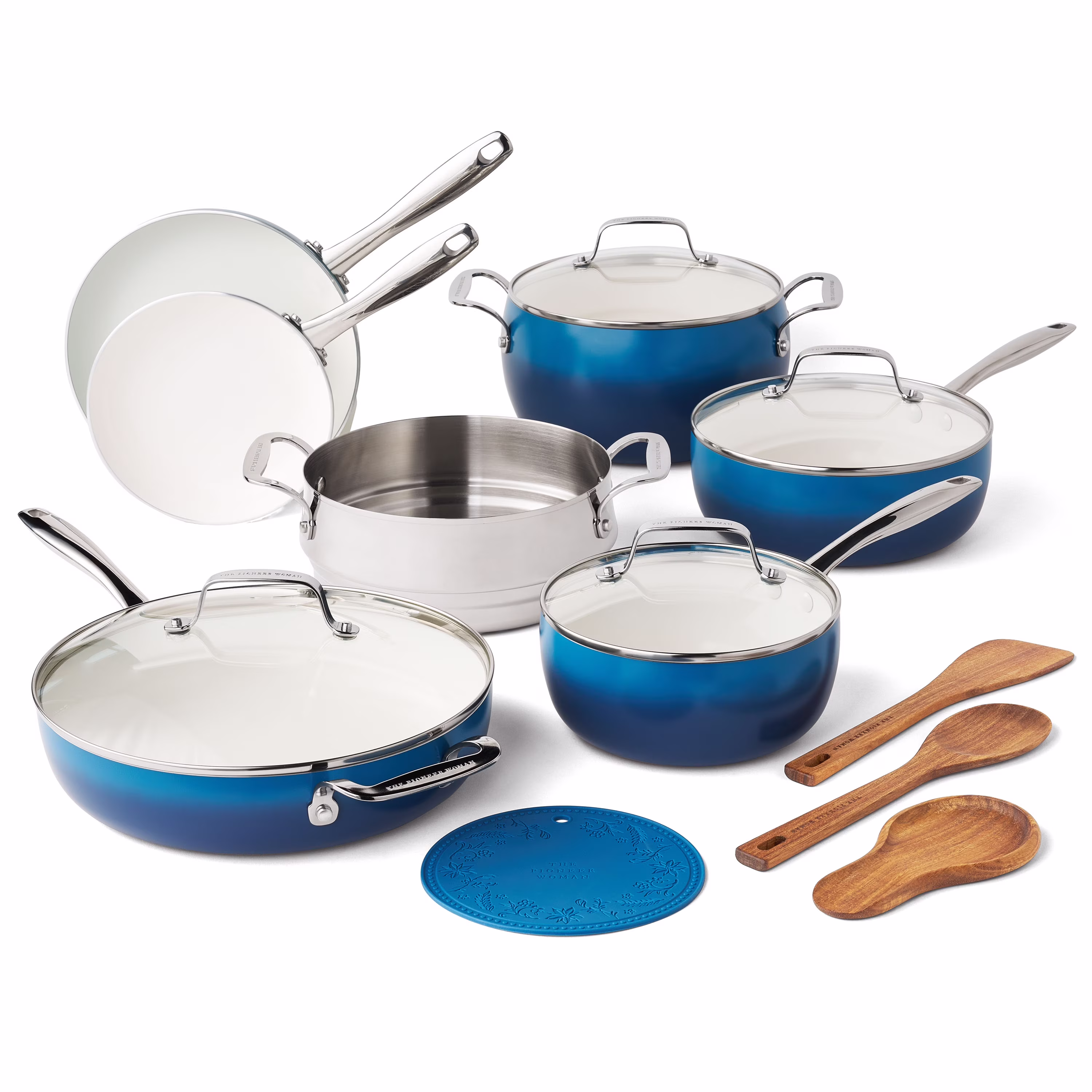 The Pioneer Woman Harlow 15-Piece Cookware Set, Ceramic Non-Stick Pots and Pans Set, Taupe - Image 5
