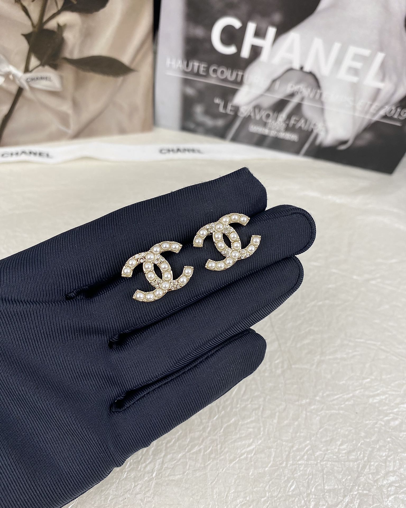 Chanel Pearl and Diamond Paved CC Earrings - Original Replica Club