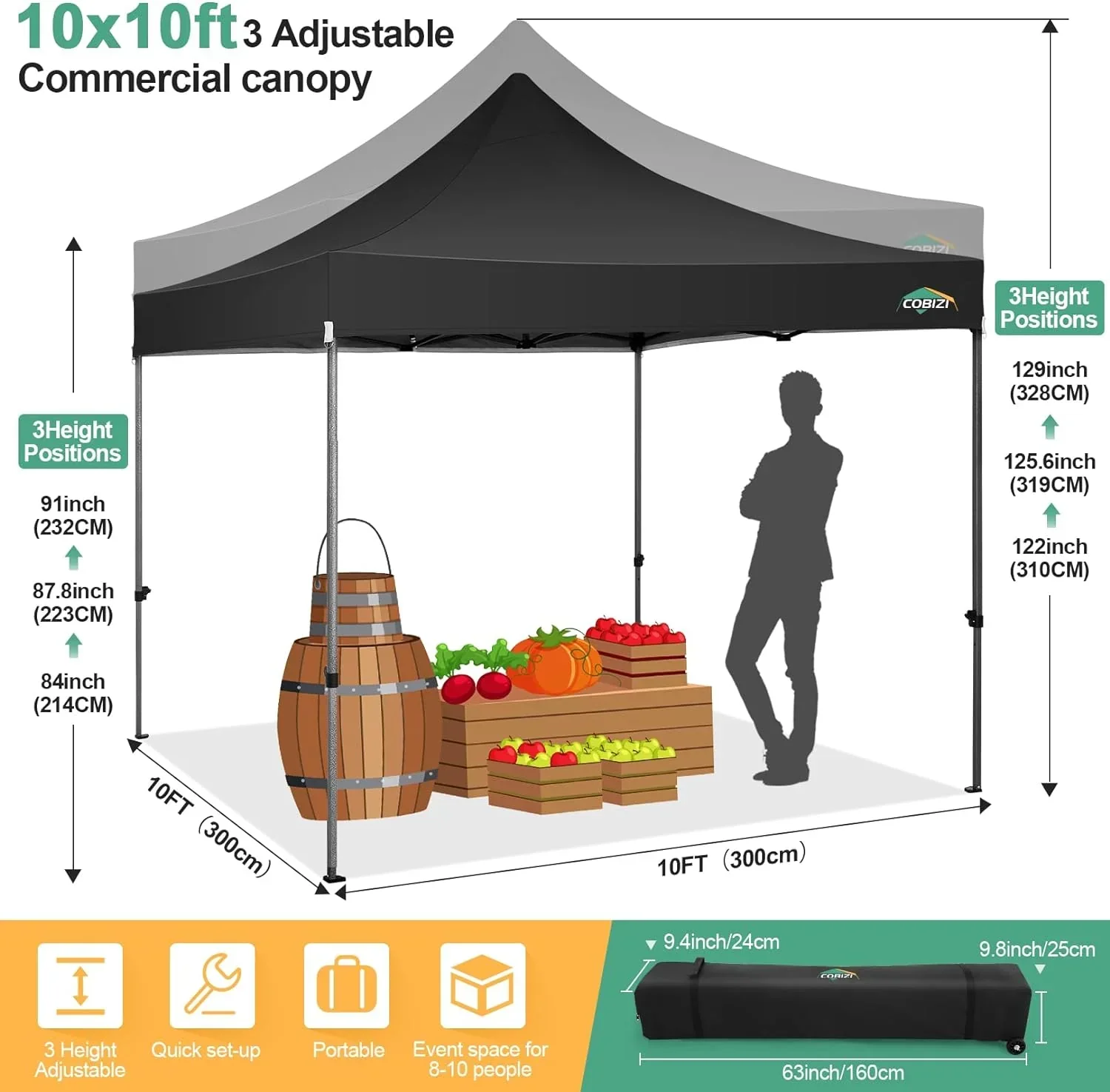 COBIZI 10x20 Heavy Duty Pop up Canopy Tent 6 sidewalls Commercial Canopy Wedding Party Tents