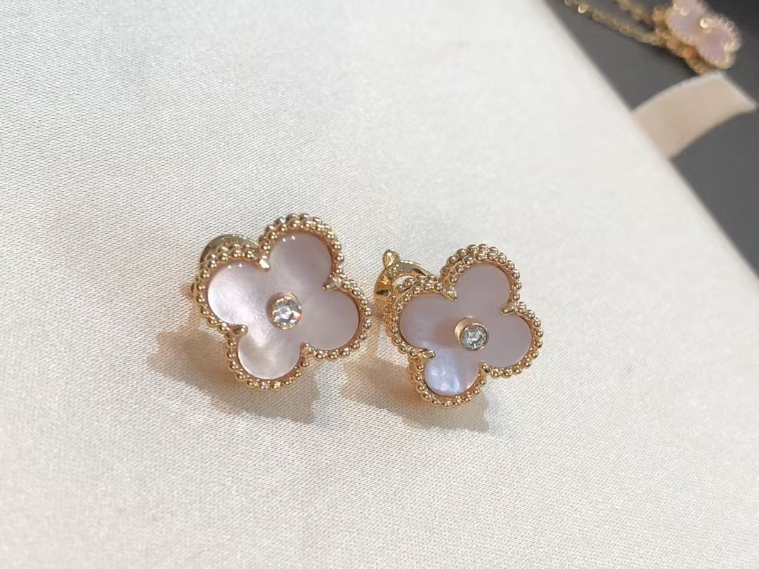 VCA Pink Mother of Pearl Clover Stud Earrings - Original Replica Club