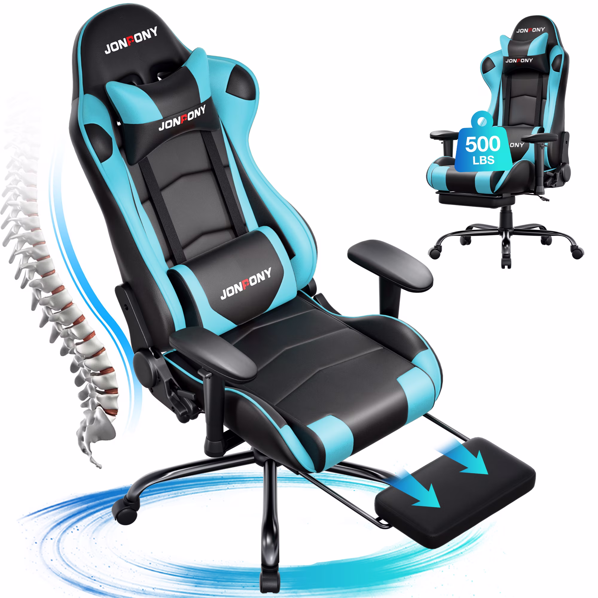JONPONY Big and Tall 500LBS Gaming Chair, Ergonomic Design, Gamer Chair PU Leather with Footrest and Lumbar Support, High Back Office Chair Support 8 Hours Long Sitting,Red Computer Chair,Red - Image 13