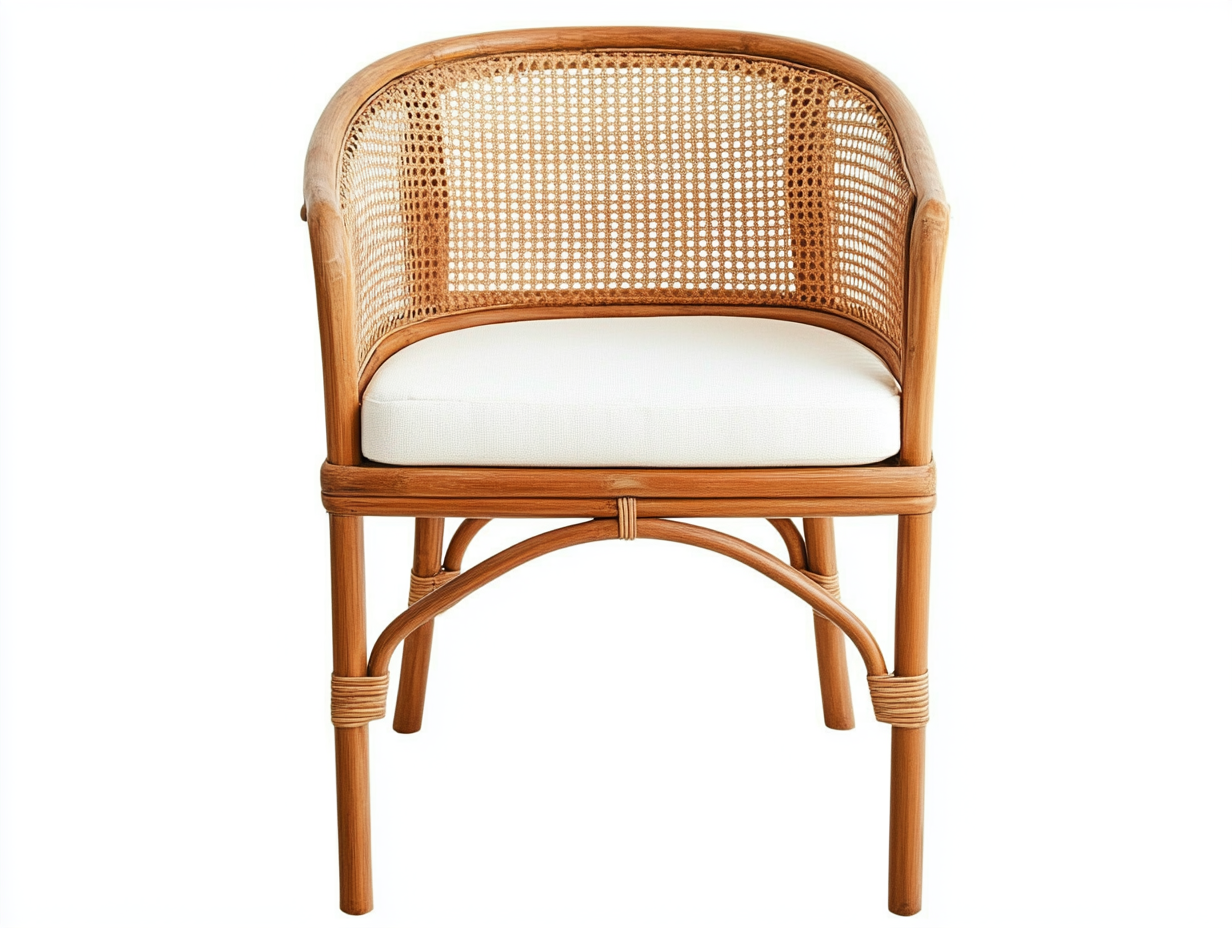 Silla de comedor con respaldo curvo y interior de ratán y mimbre natural, 57 cm.