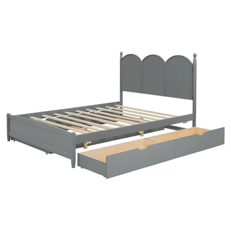 Queen Size Platform Bed with Vintage Headboard - Multifunctional Storage Frame Featuring Twin XL Trundle & 2 Drawers