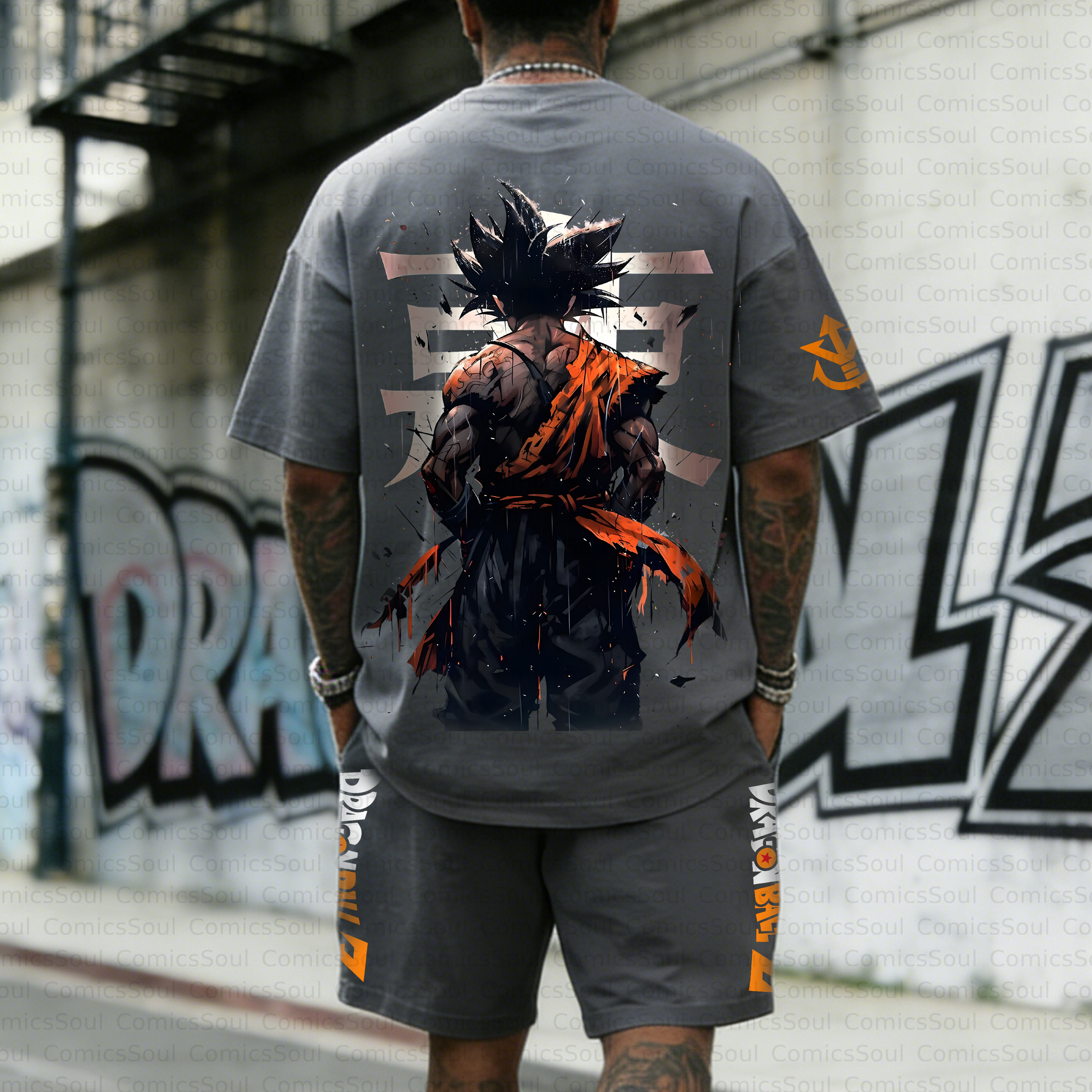 Unisex Anime Inspired Vintage T-shirt& Shorts 2 Pieces Set