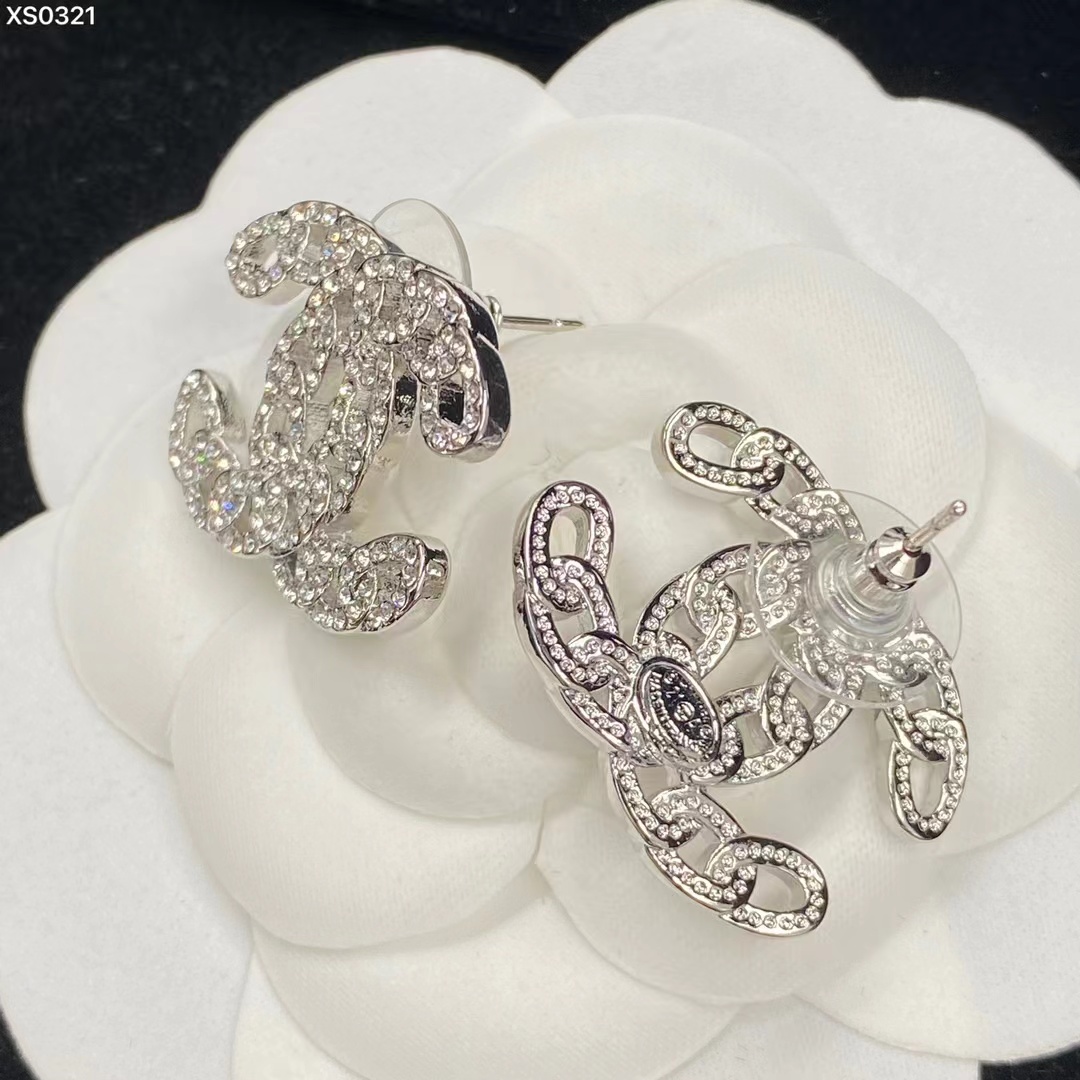 Chanel Silver Color Hollow Double C Earrings - Original Replica Club