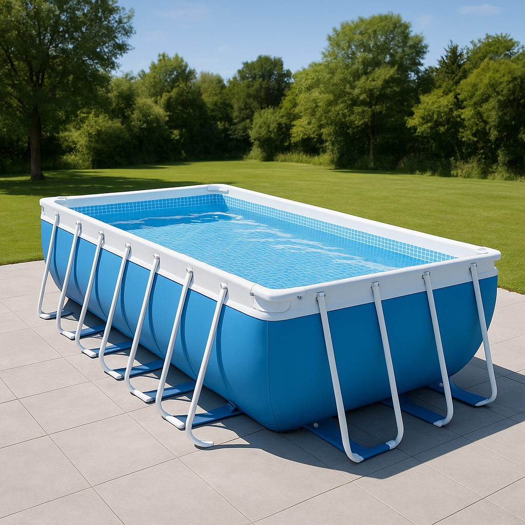Piscina tubular rectangular Rectangular Sí Piscina Tubular PVC, Acero Exterior, Jardín 404x201x100 cm Azul/Blanco