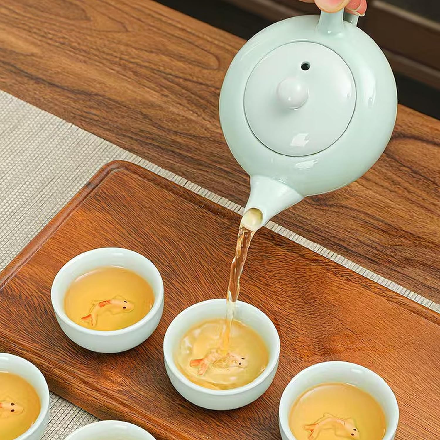 Kung Fu Tea Set, Exquisite Gifts Box Set, Koi Fish Celadon Style, Perfect for Father's Day, Mother's Day, Birthdays, Christmas