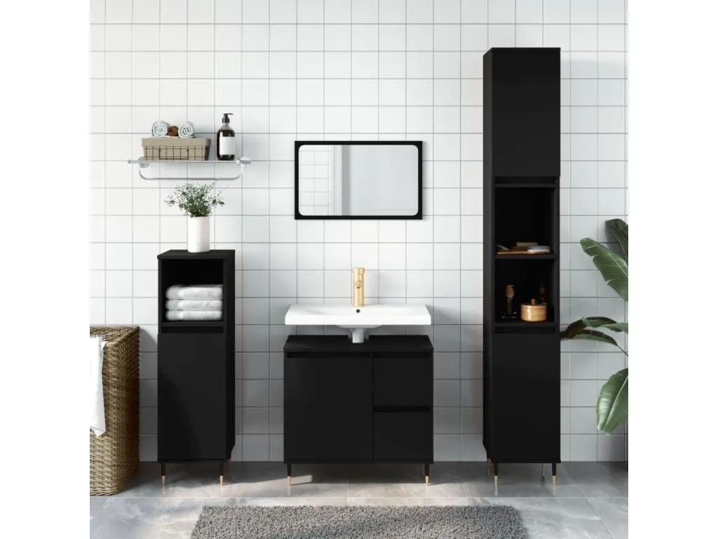 Armario de baño Luxmbls contrachapada negro 30x30x190 cm 33108HIIM