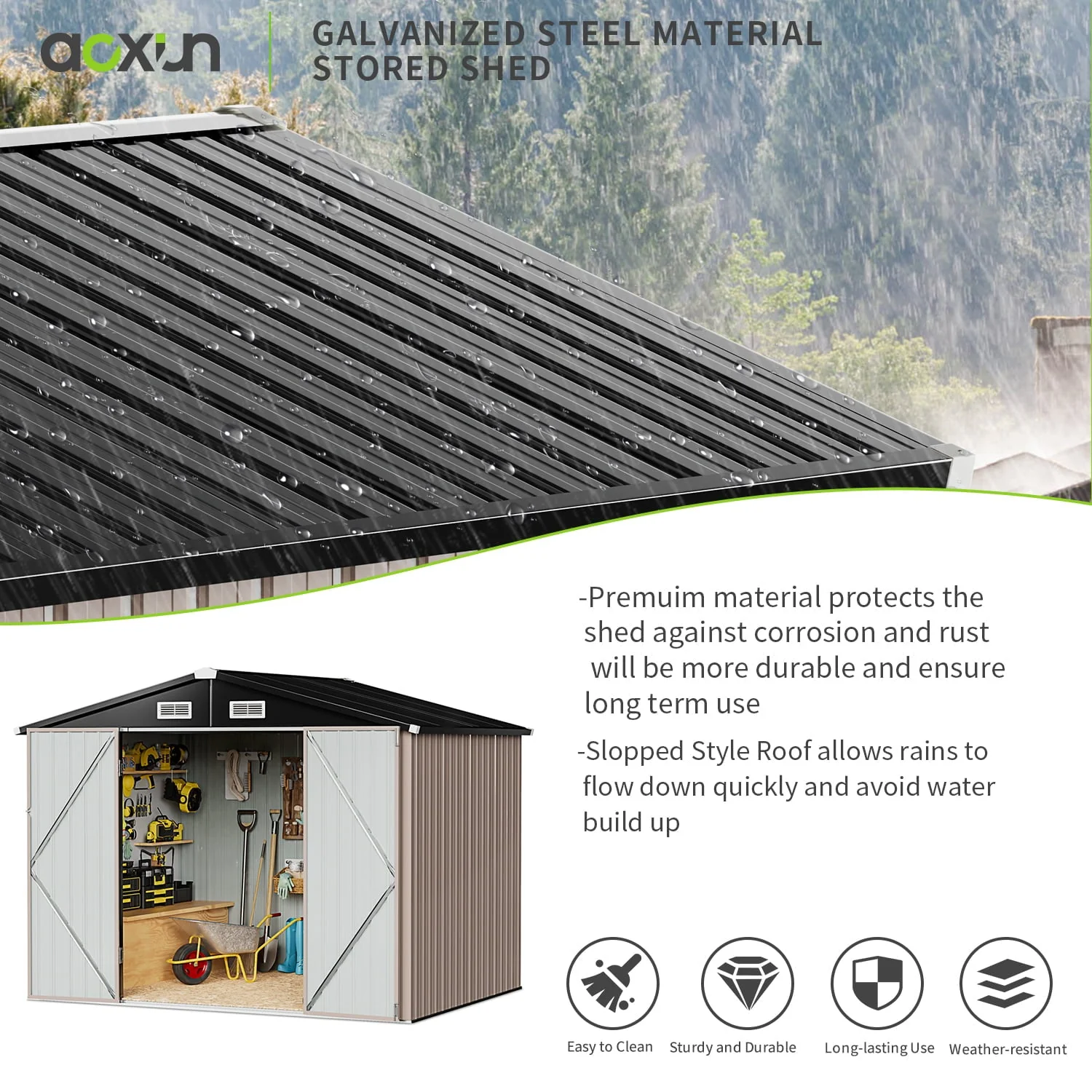 Aoxun 6 x 4 ft. Outdoor Metal Storage Shed with Lock for Backyard, Garden - Image 3