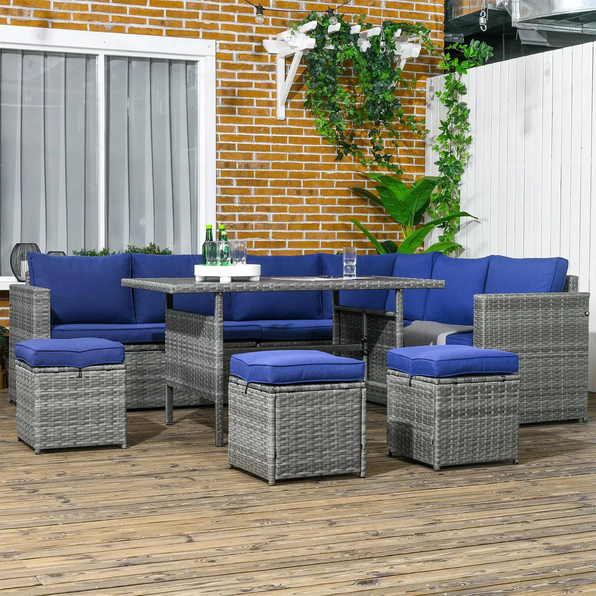 Resenkos Wicker Outdoor Patio Furniture Set, L-Shaped 7 Pieces Outdoor Dining Sectional Sofa, Gray - Image 22