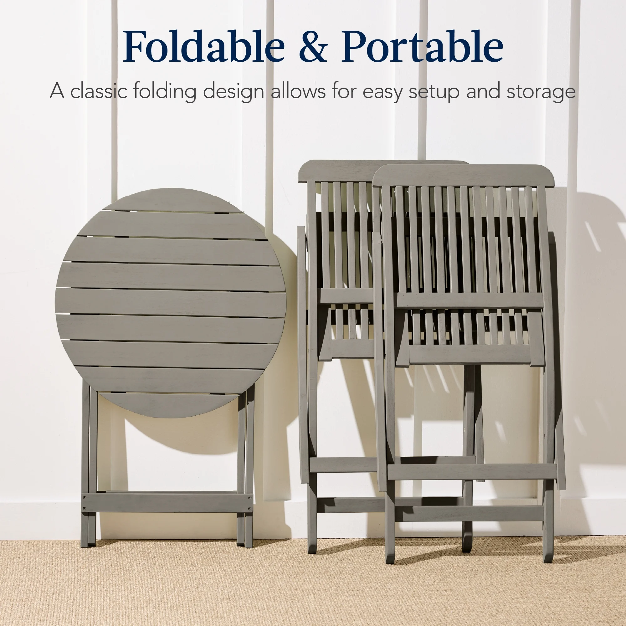 Best Choice Products 3-Piece Acacia Wood Bistro Set, Folding Patio Furniture w/ 2 Chairs, Table - Natural