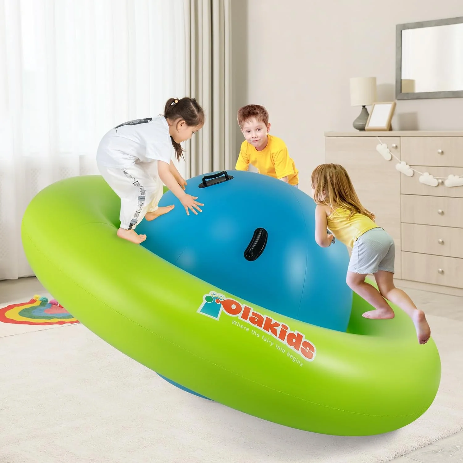 OLAKIDS 8FT Inflatable Dome Rocker Bouncer, Outdoor Kids Giant Roll and Play Seesaw Rocker with 6 Secure Handles, Max Weight 250 LBS, Toddlers Climbing Toy Backyard Play Center Equipment - Image 15
