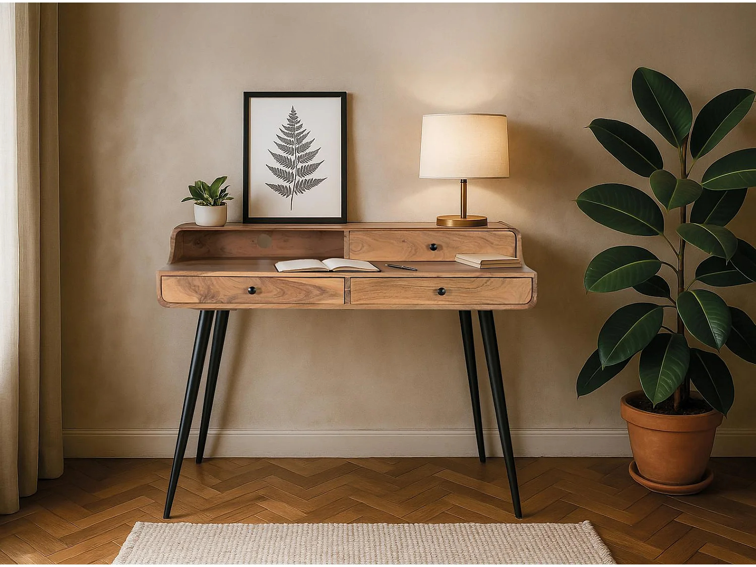 Escritorio de madera de acacia y metal