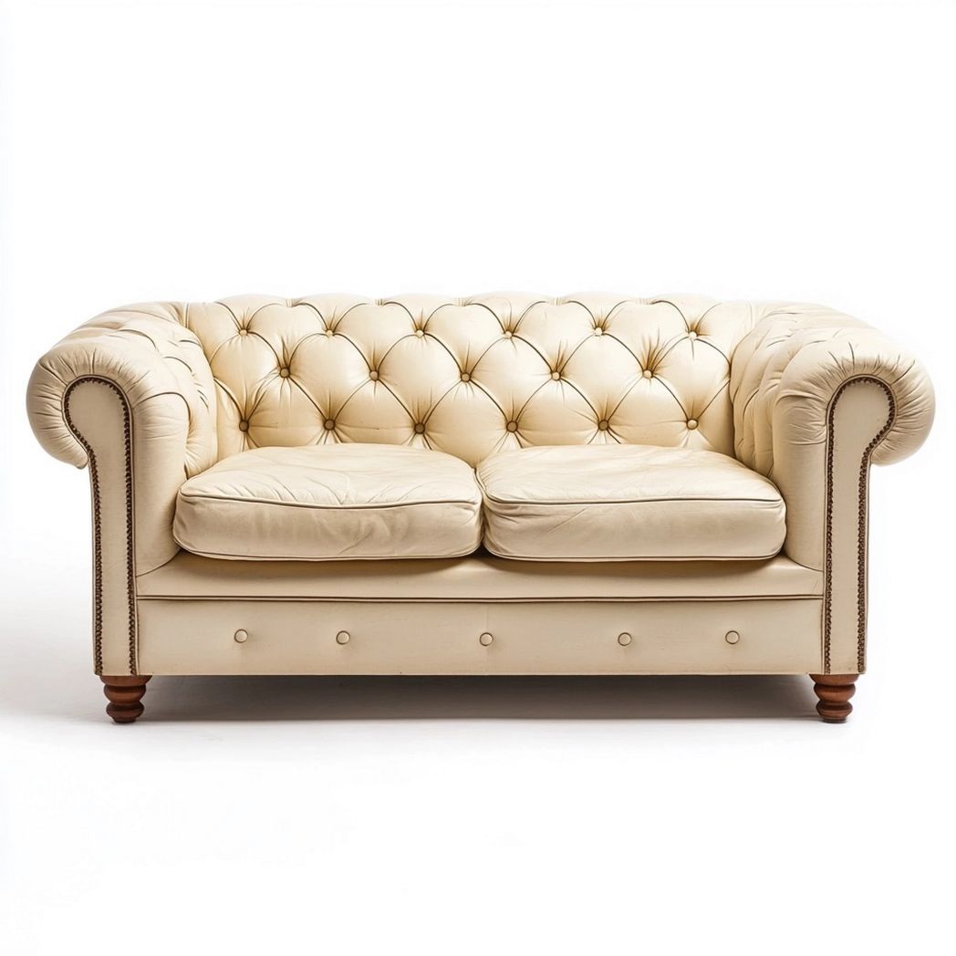 Sofá Chesterfield clásico de cuero crema 2 plazas