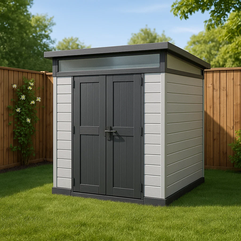 Caseta de jardín, caseta gris de acero para exterior, 175x175x205 cm onehkcm199ca