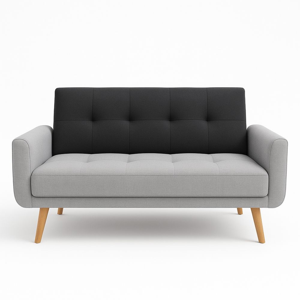 Sofá de Tela con Patas de Madera de Haya Gris/Negro 160cm