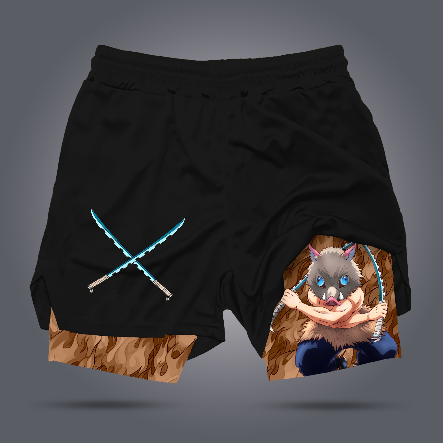 Comicssoul Men's Anime Print Drawstring Double-Layer Shorts