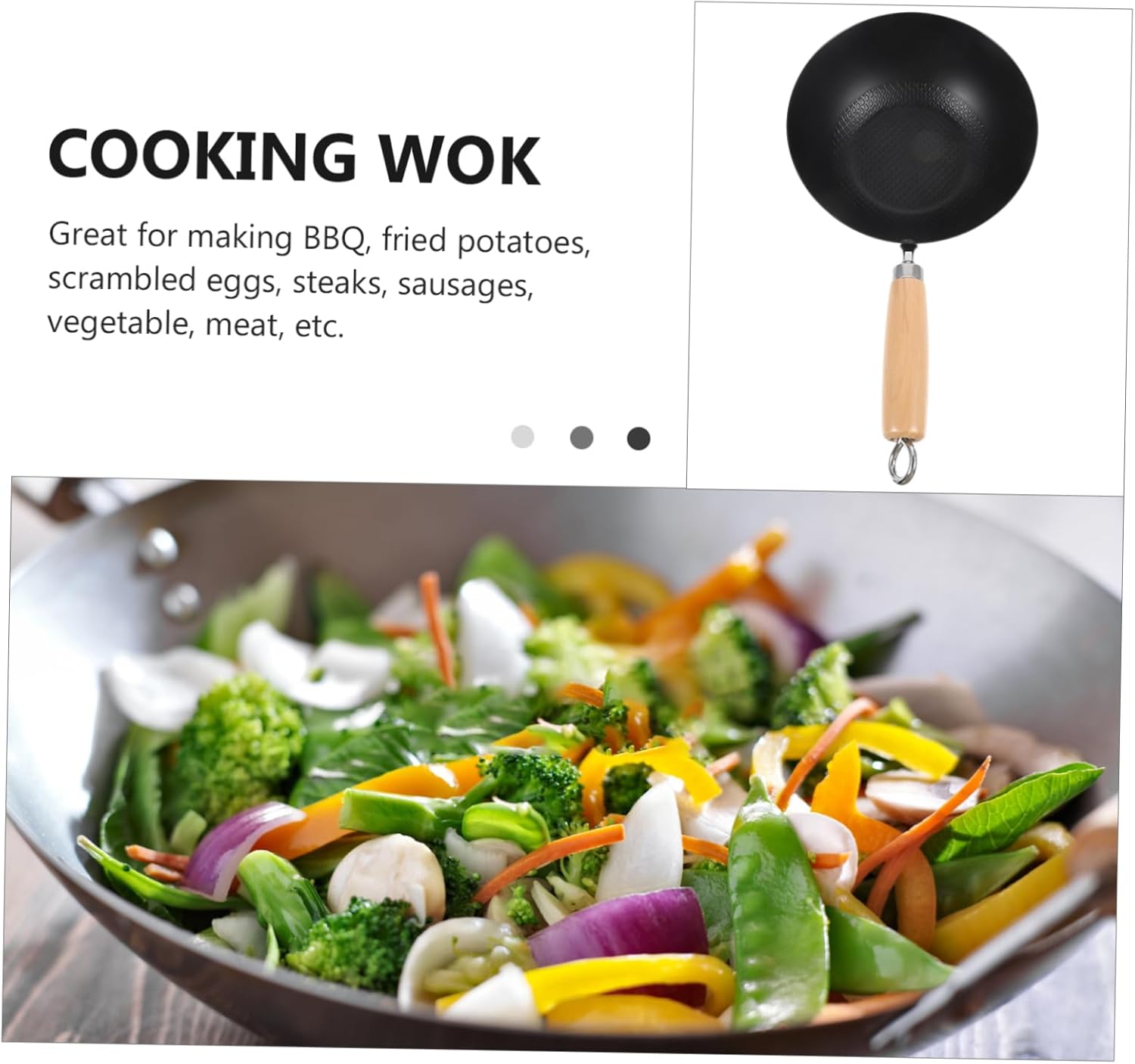 COLLBATH Small Iron Wok Non-Stick Gas Stove Frying Pan 14.56X7.87X3.54 Inch for Home Kitchen Cooking Versatile Japanese Style Cookware