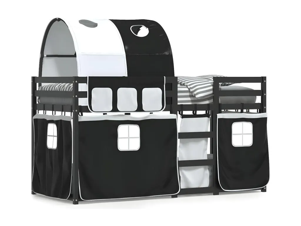 Litera con cortinas Prietocasa maciza Prietocasa blanco y negro 90x190 cm