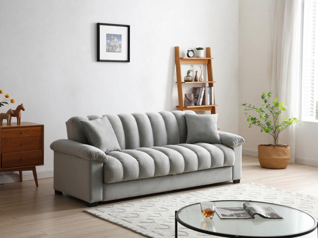 Sofá cama de 3 plazas de terciopelo gris ZAPOTO