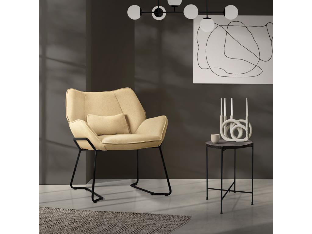 sillón de salón Confortzx - Sillón de salón con tapicería de lino y patas de metal negro