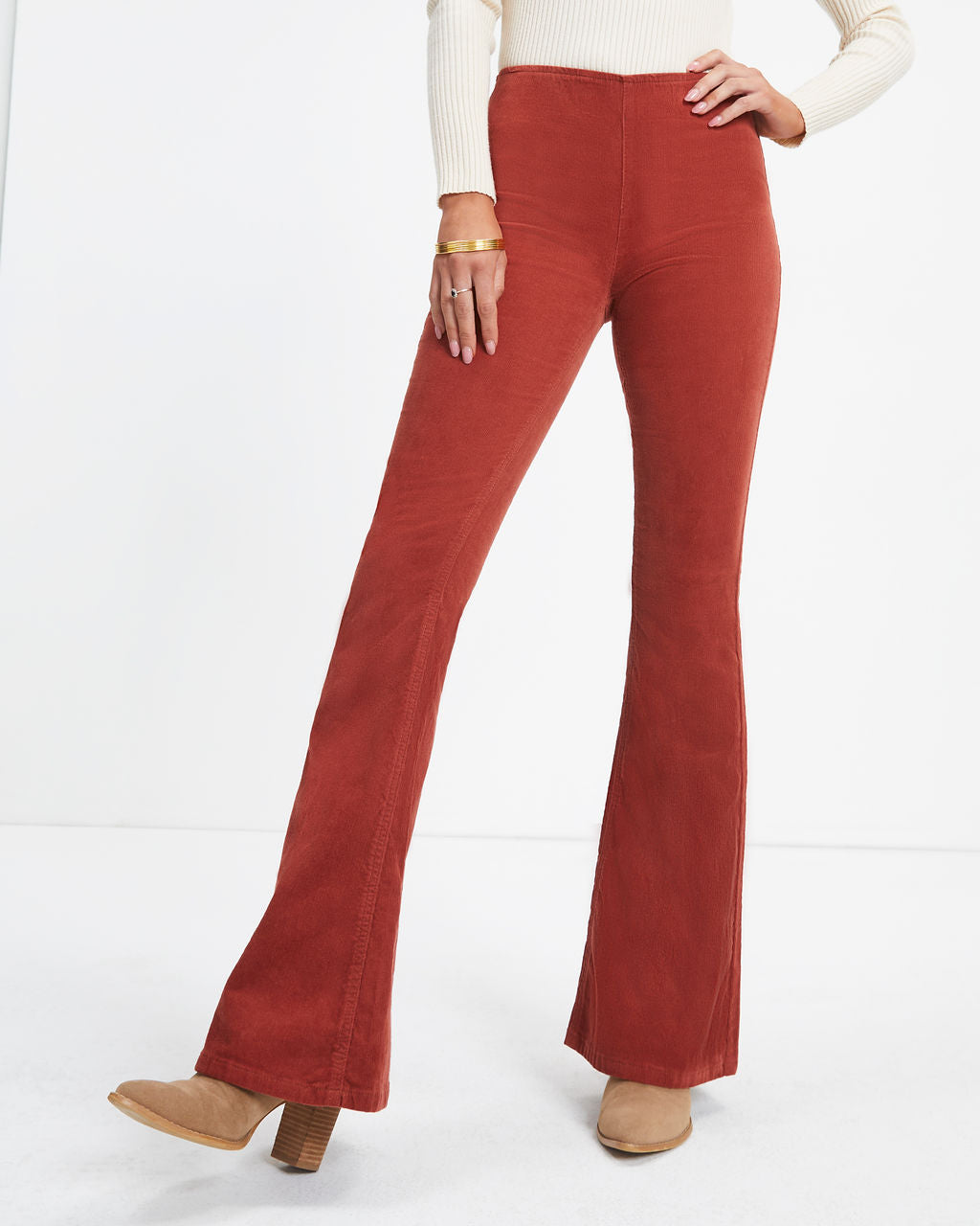 Sophie High Rise Bell Bottom Corduroy Pants - Brick - Se7enfashion