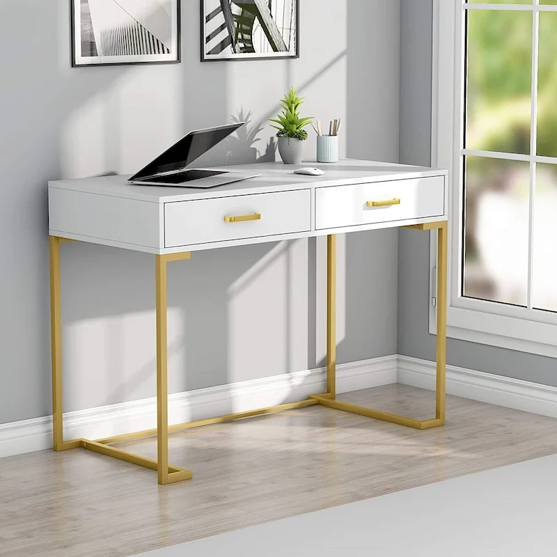 Modern Computer Desk with 2 Drawers - Stylish Study Writing Table with Storage for Home Office