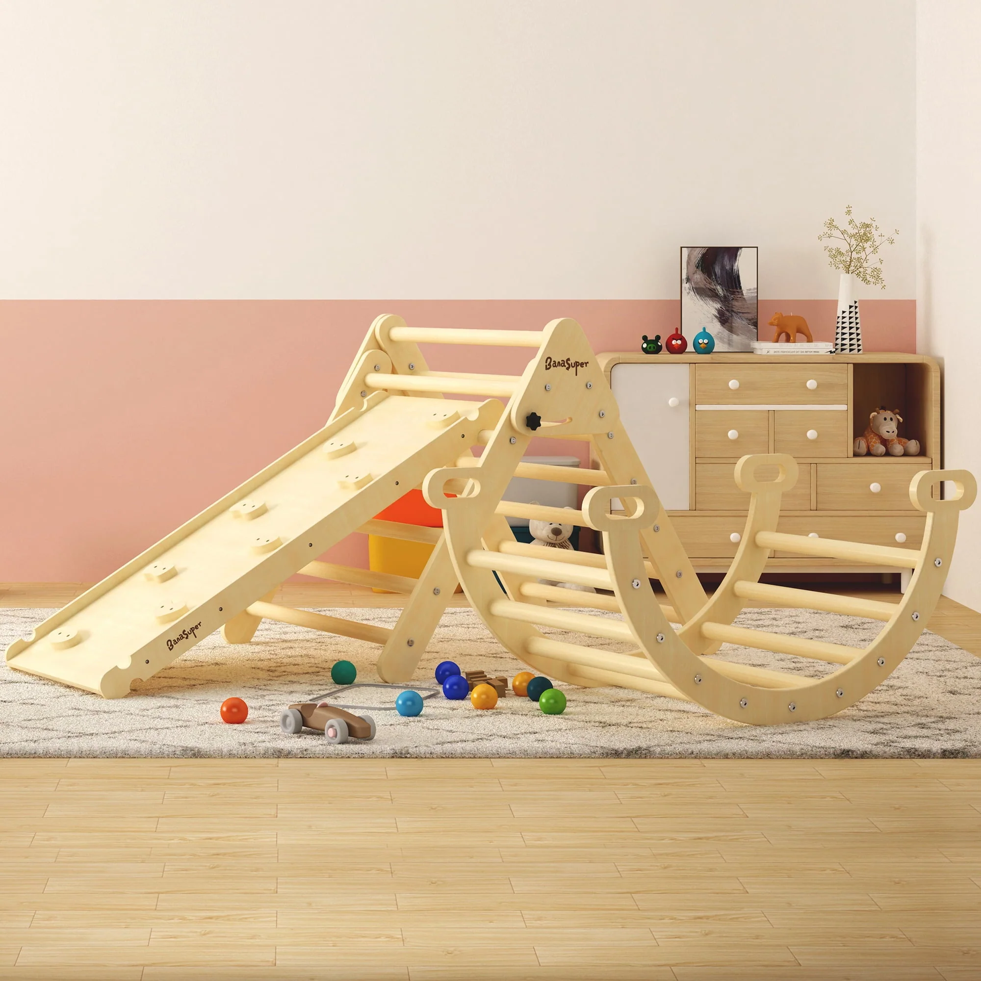 BanaSuper Large 3 in 1 Climbing Triangle Ladder with Ramp & Arch Foldable Wooden Climbing Triangle Set Montessori Climbing Toys for Baby Ourdoor Indoor Playground Play Gym Gift for Boys Girls - Image 6