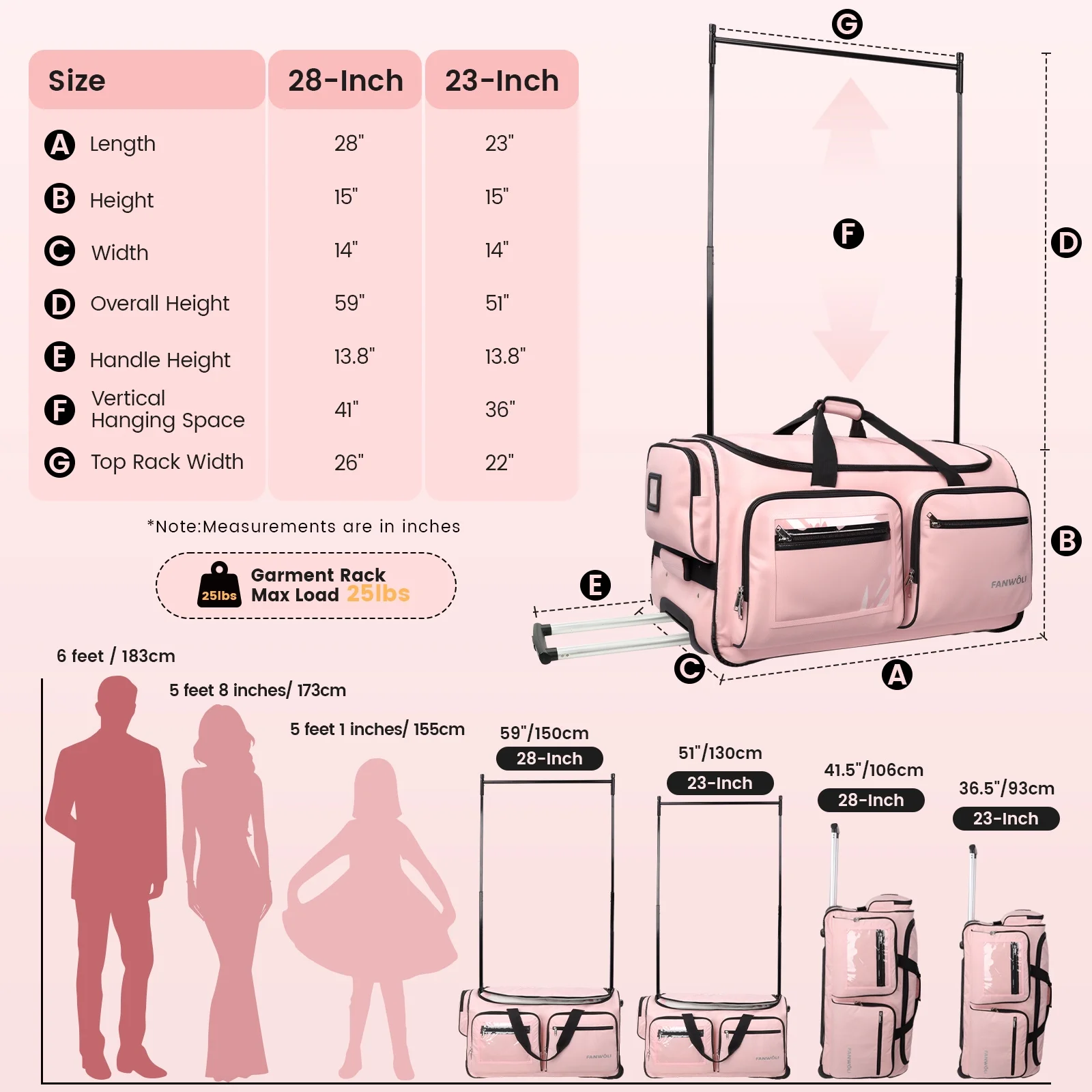 Fegat Dance Bag with Garment Rack - 28"Collapsible Rolling Competition Dance Duffle Bag Lightweight Costume Wheeled Suitcase for Dancers Shows Livestreamer Athletes - Image 15